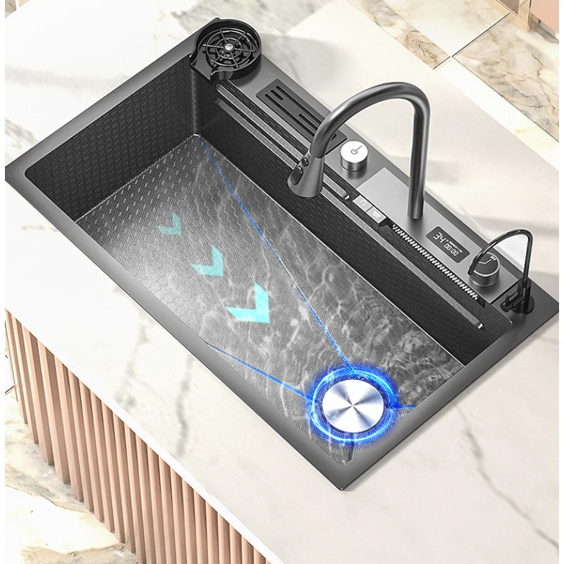 

304 Stainless Steel Waterfall Sink Kitchen Sink Large Size Bowl Household Dishwashing Basin Kitchen Supplies For Kitchen