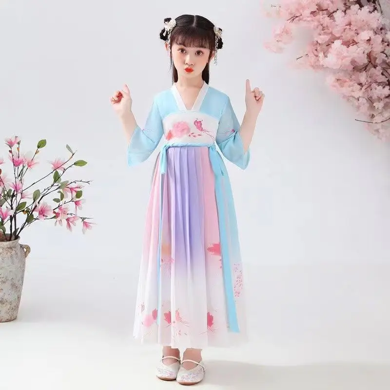 

Детское платье Hanfu для древней девочки, платье в китайском стиле, летнее элегантное платье принцессы