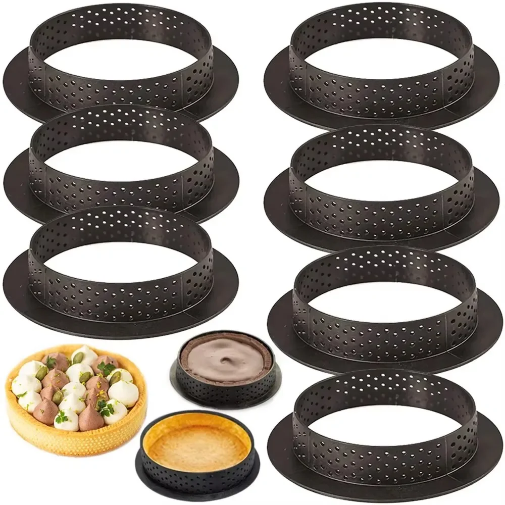DIY Tart Ring Perforated Cake Mold 10PCS Round Mousse Circle Ring French Dessert Bakeware Cutter Pastry Decorating Tools