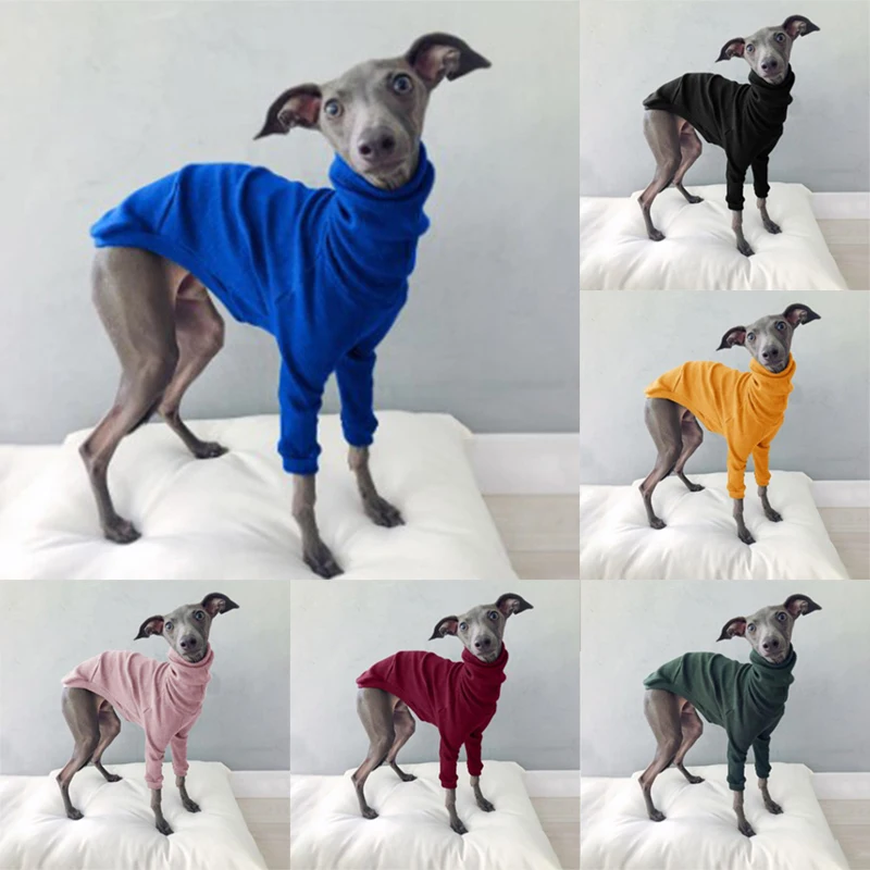 Abrigo de cuello alto de algodón para perros tipo galgo whippet_voghion.com