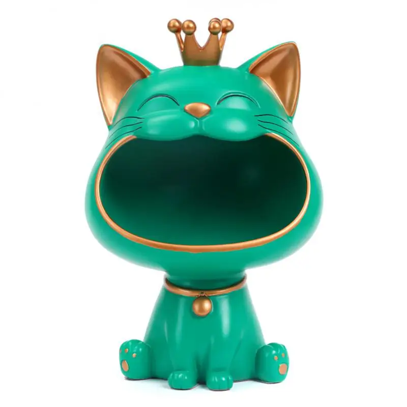 

Fortune Cat Sculpture Entrance Craft Resin Key Holder Cat Figurine Table Decoration Desktop Ornament Sundries Storage Snack Tray