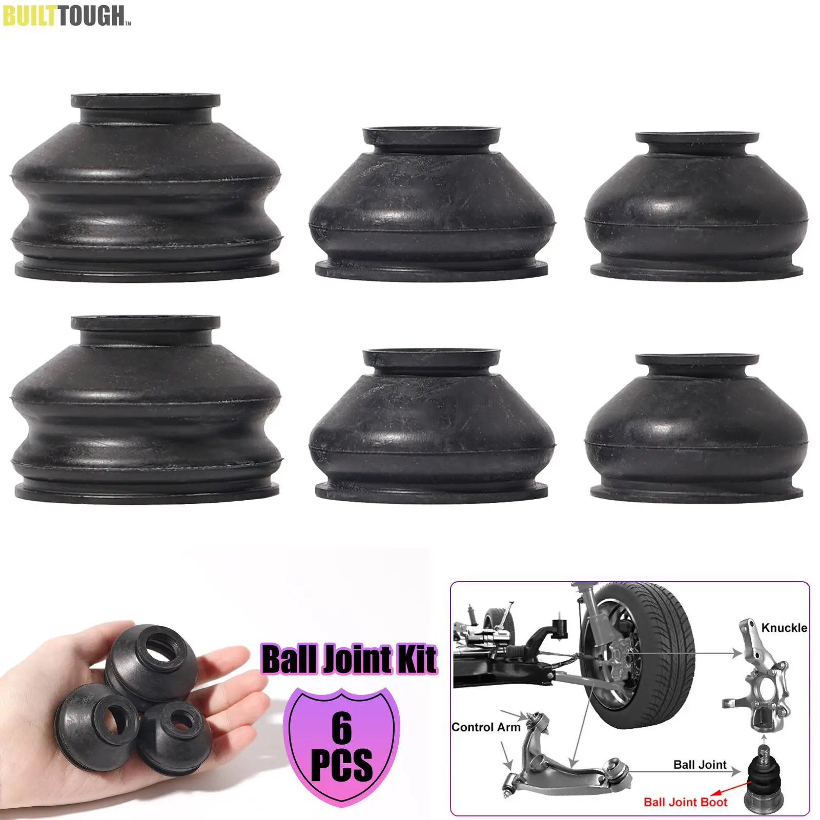 Car Suspension Steering Accessories 6x Universal Ball Joint Turn Rods Rubber Boot Dust Cover Replacement Control Arm Protector Car Suspension Steering Accessories