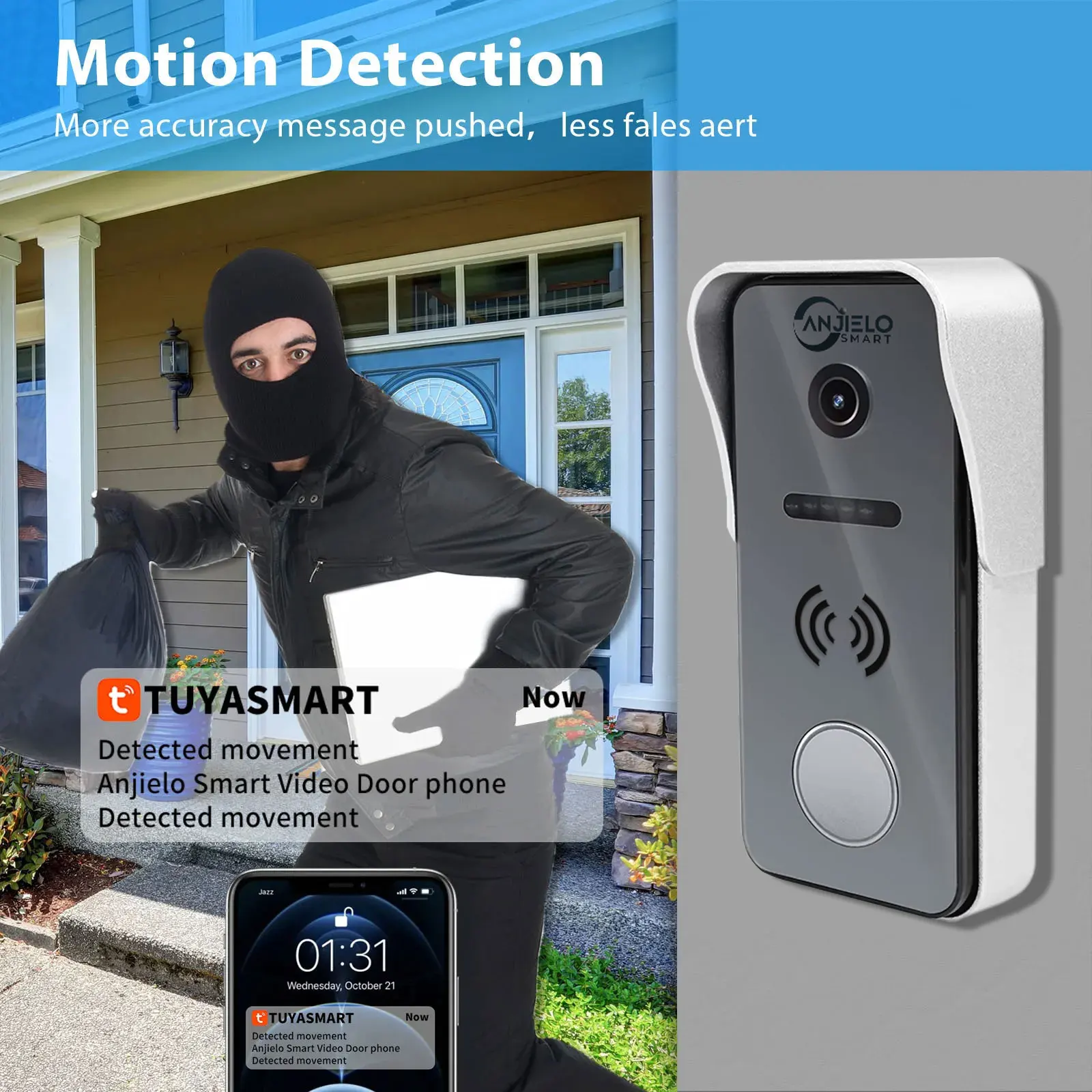 ANJIELO Smart Doorbell Video Intercom System for Home 1080P 7 inch Monitor Video