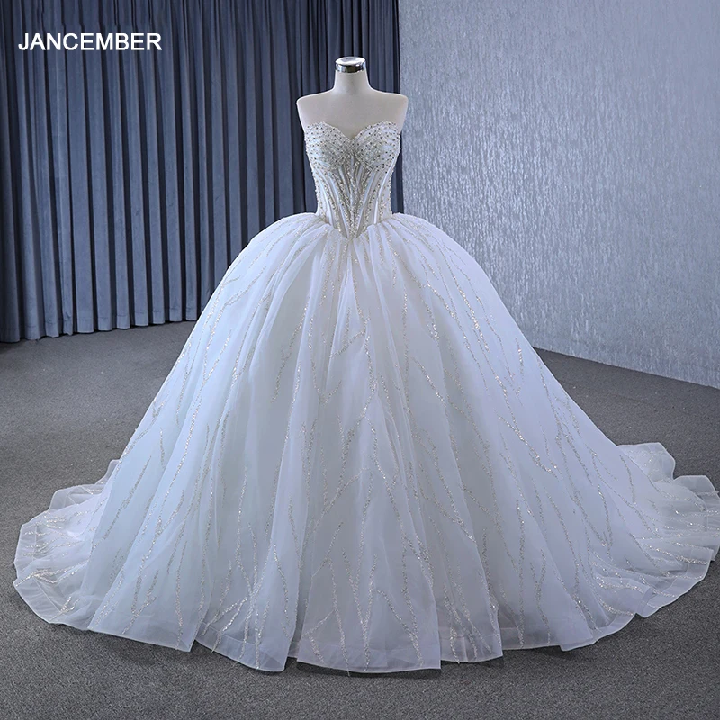 

Jancember Exquisite Novelty Guest Wedding Dresses Ball Gown Strapless Lace Up Court Train Sequined Vestidos De Novia RSM231128