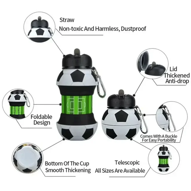 Fold Water Bottle Cups Mug Outdoor Sports Basketball Football Baseball Tennis Golf School Leakproof Portable Kids Water Bottle 3