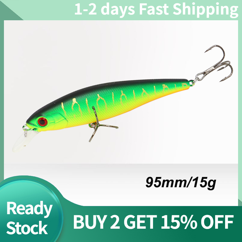 AI-SHOUYU Minnow Bait Hard Fishing Lure 95mm/15g Sinking Bait with 2 Treble Hook Crankbait Wobbler Pesca Fishing Tackle Leurre