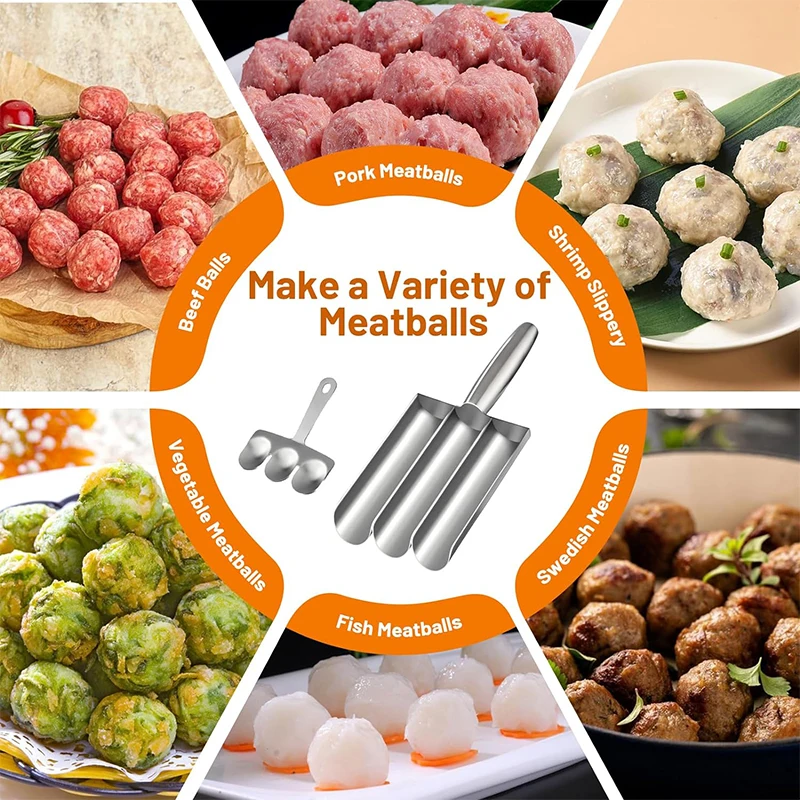 Meatball Scoop Maker LMETJMA Stainless Steel Meatball Maker Kitchen Triple Fishball Shrimp Ball Tool JT246
