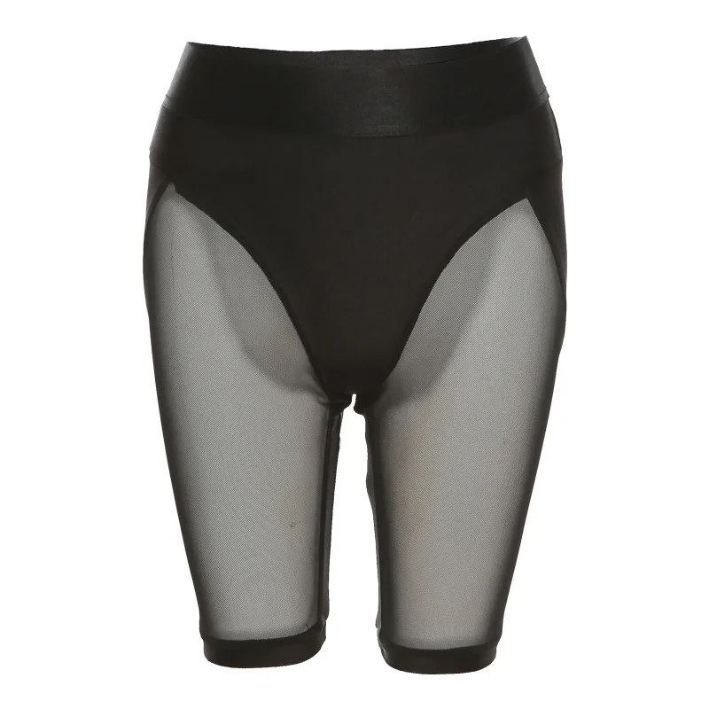 Weird Puss Sexy Shorts Women See Through Mesh Patchwork Skinny Stretchy High Waist Biker Shorts Sporty Fitness Casual Streetwear