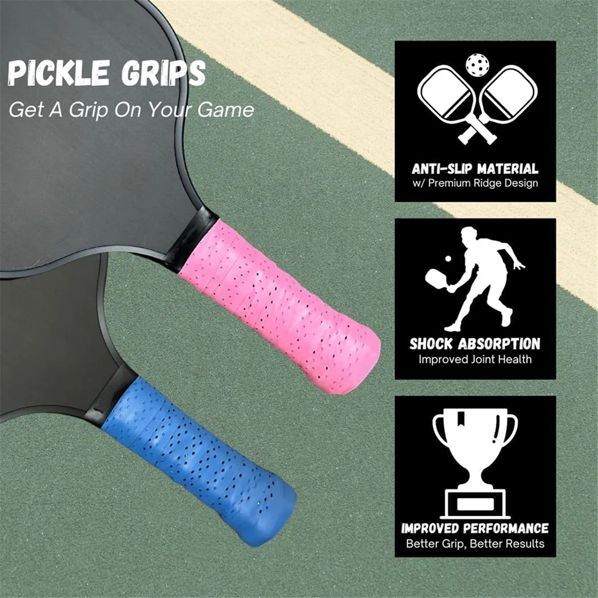 1 Pair of Pickleball Racket Tennis Racket Grips Sweat-Absorbent Anti-Slip Tape Wrap Tape for Handles-Pink