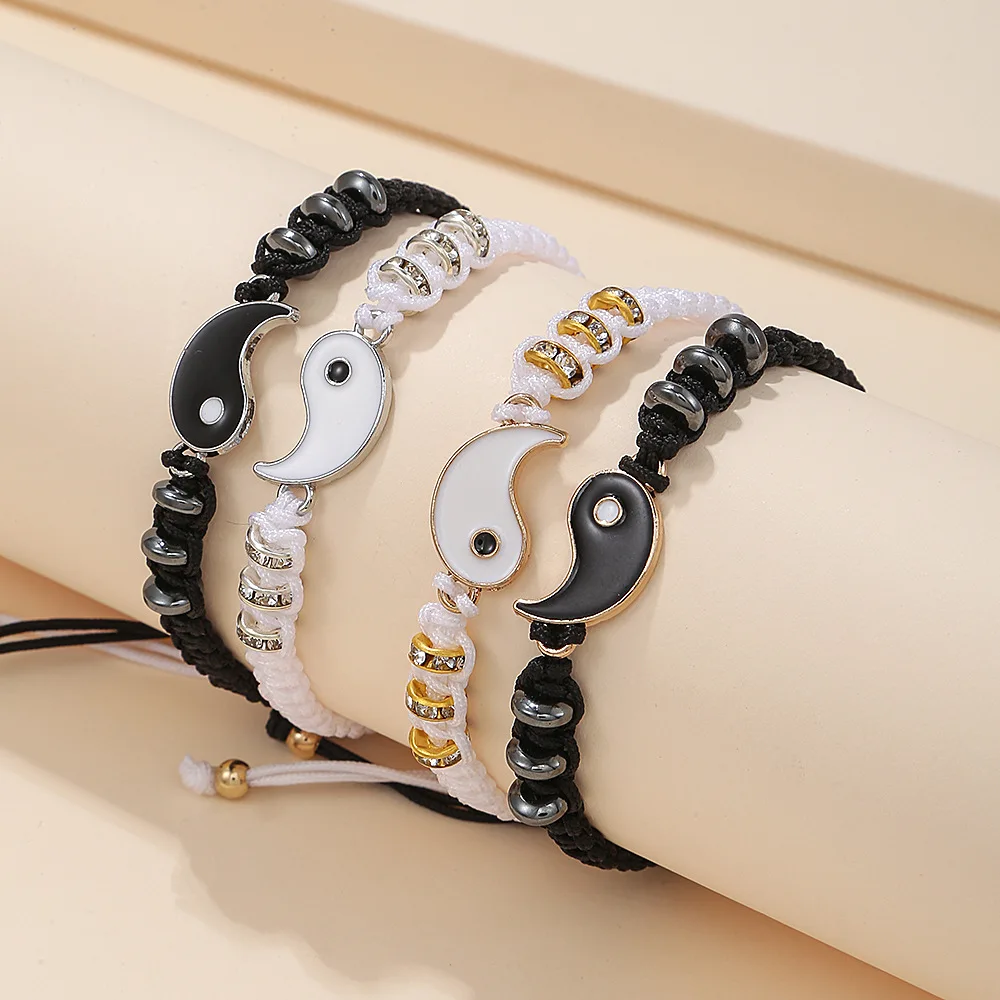 Yin Yang Couple Bracelets - Handmade Adjustable Friendship Bangles for Lovers