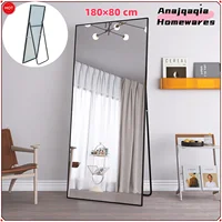 Anajqaqia Большое напольное зеркало HD для всего тела 180 × 80 см, настенное зеркало с подставкой, черным металлическим каркасом и закаленным стеклом — изображение 2