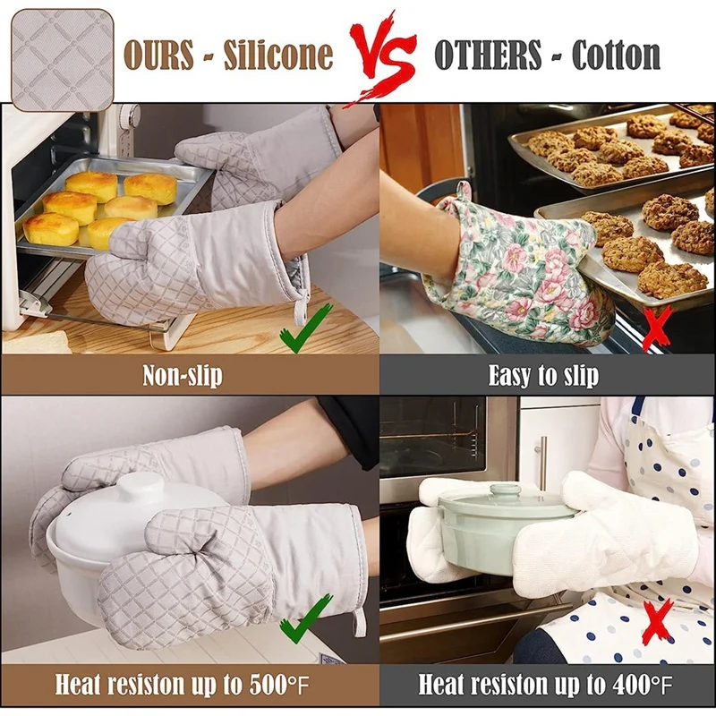 Pot Holders And Oven Mitts Heat Resistant 4 Piecethick Cotton Anti-Slip Oven Mitts Kitchen Hot Pads For The