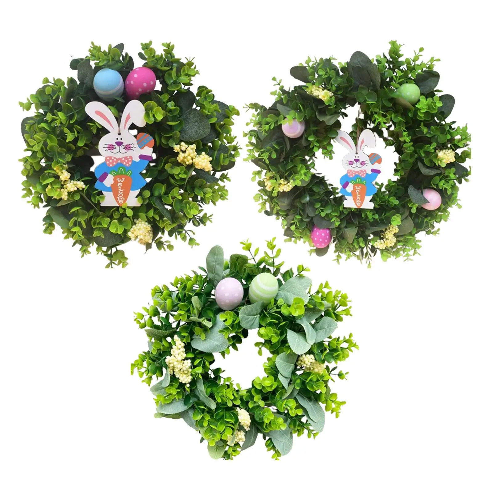 Easter Wreath Spring Summer Door Wreath Green Leaves Garland Easter Egg Flower Wreath for Outside Garden Home Decoration Gift