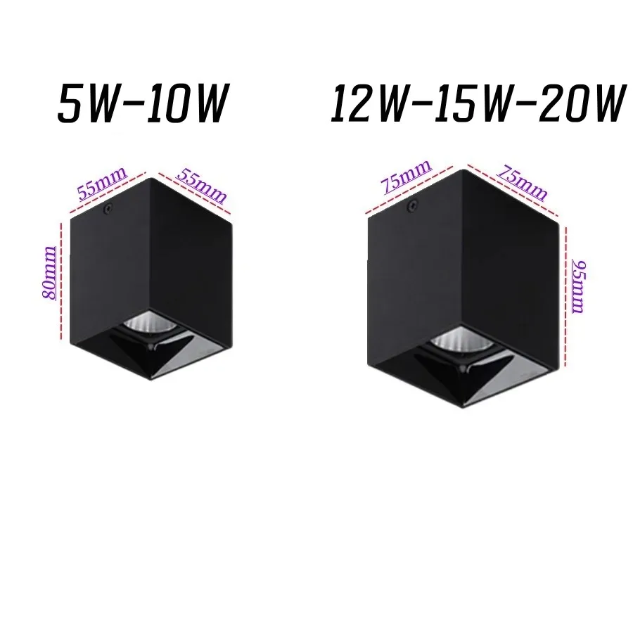 LED 천장 조명 쿼드레이트 눈부심 방지 COB 스포트라이트, 조도 조절 가능, AC110V220V, 10W, 12W, 15W, 20W, 24W