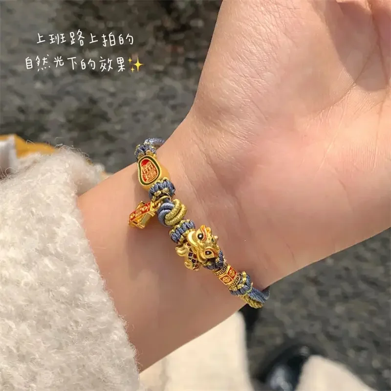 

Good Lucky Happy Lion Blue Gold Rope Bracelet Girl's Heart Awakening Lion Hand Rope This Life Year Zodiac Dragon New Year Gifts