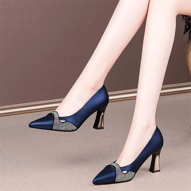 Women Classic Navy Blue Crystal Shining High Heel Shoes Lady Spring & Summer Comfort Stylish Pumps Mulheres De Salto Alto E357 1