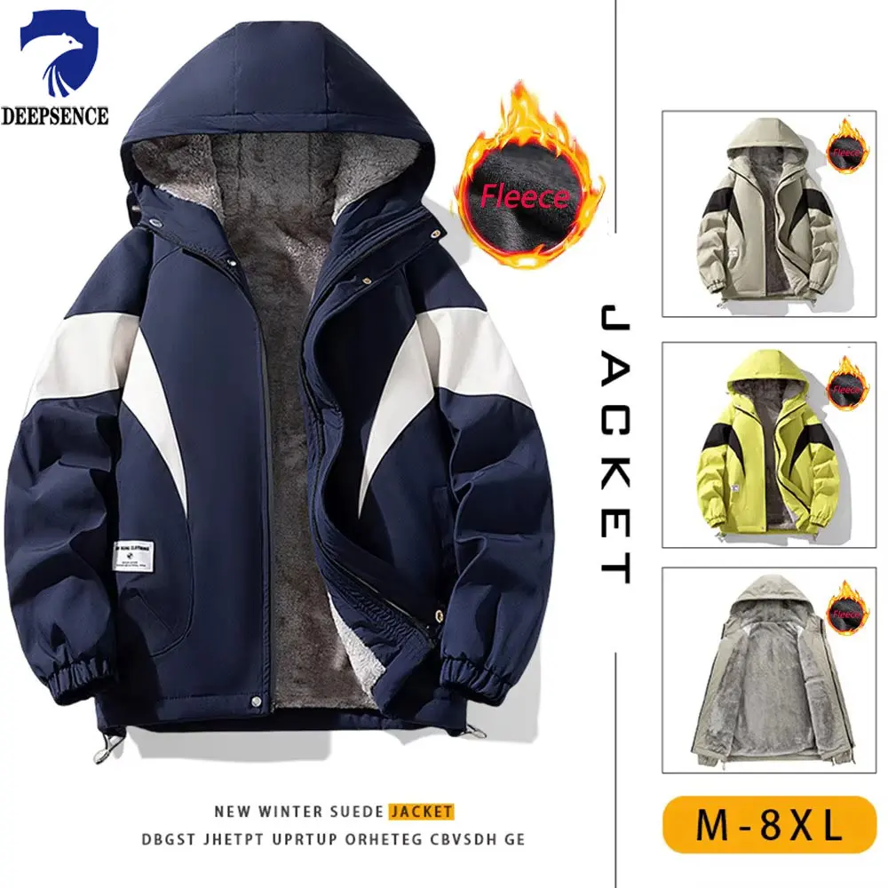 New Winter Fleece-lined Big Men's Jacket Casual Fashion Hooded Thick Warm Outdoor Coat Waterproof Windproof Cotton M-8xL
