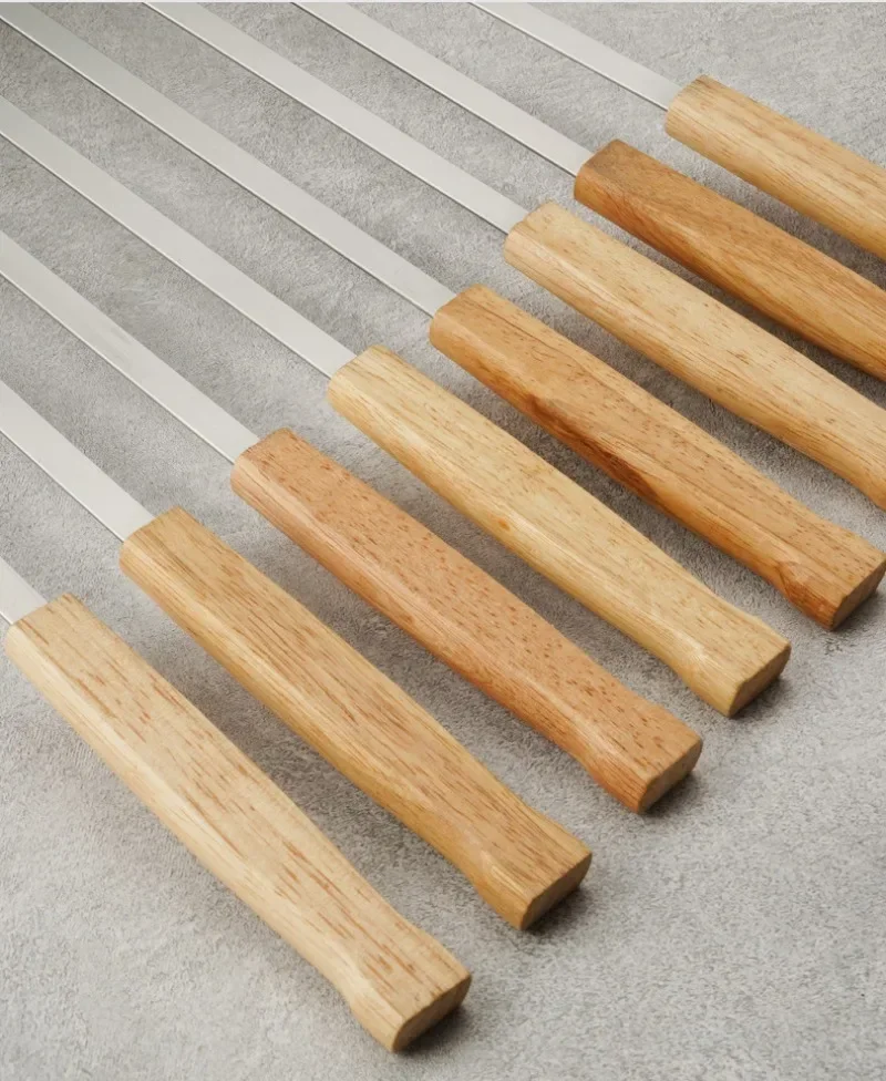 Description Picture 5 of item6/8pcs Kabab Koobideh Skewers 17 Inch Stainless Steel Grilling BBQ Skewer Reusable Barbecue Skewers Flat Stick with Wood Handle