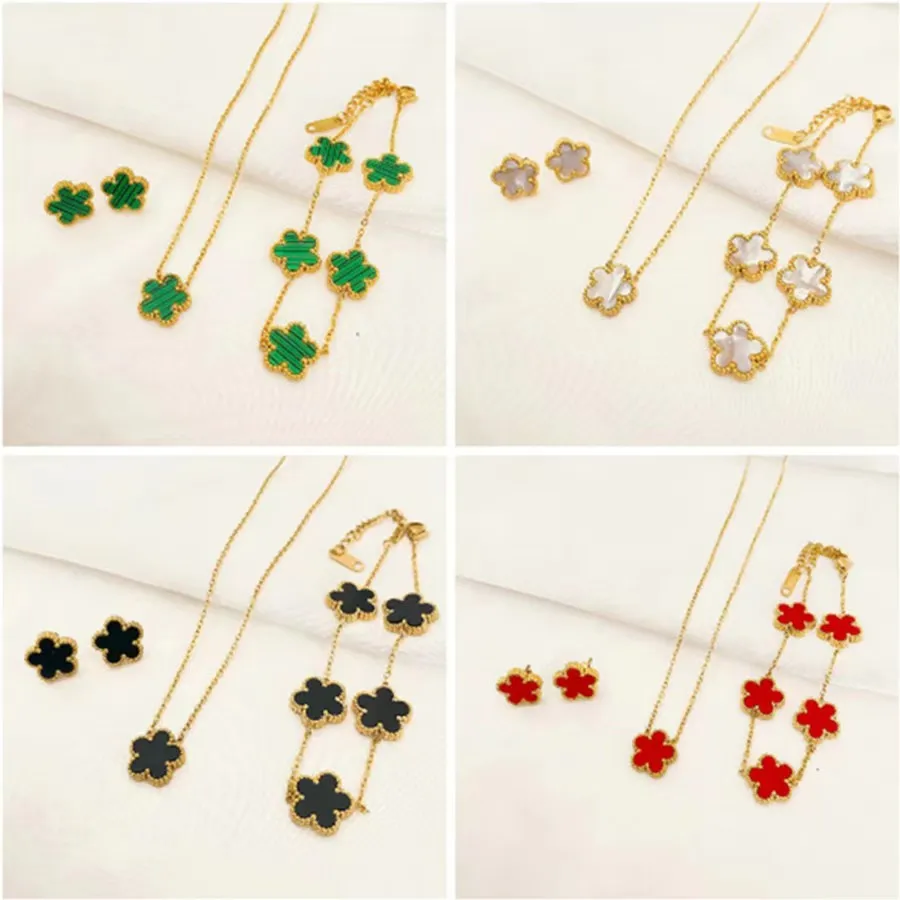 3piecesofstainlesssteelplumblossomplantfiveleafnecklace