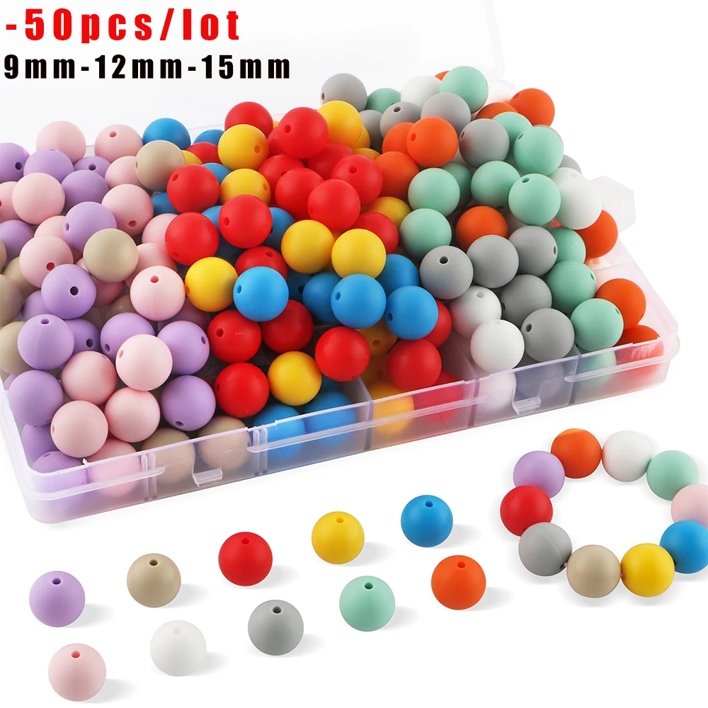 

50Pcs 9/12/15MM Silicone Beads Round Loose Spacing Beads For Jewelry Making DIY Pacifier Chain Bracelet Necklace Accessories