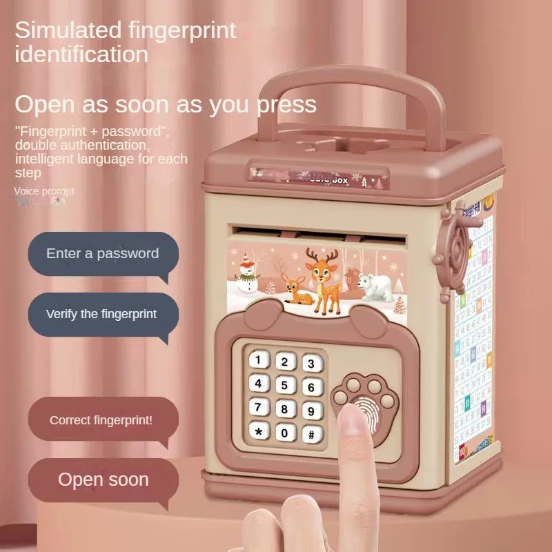 Money Box Fingerprint Piggy Bank Electronic ATM Savings Box Coins Cash Safe Large Coin Bank Password Lock Children