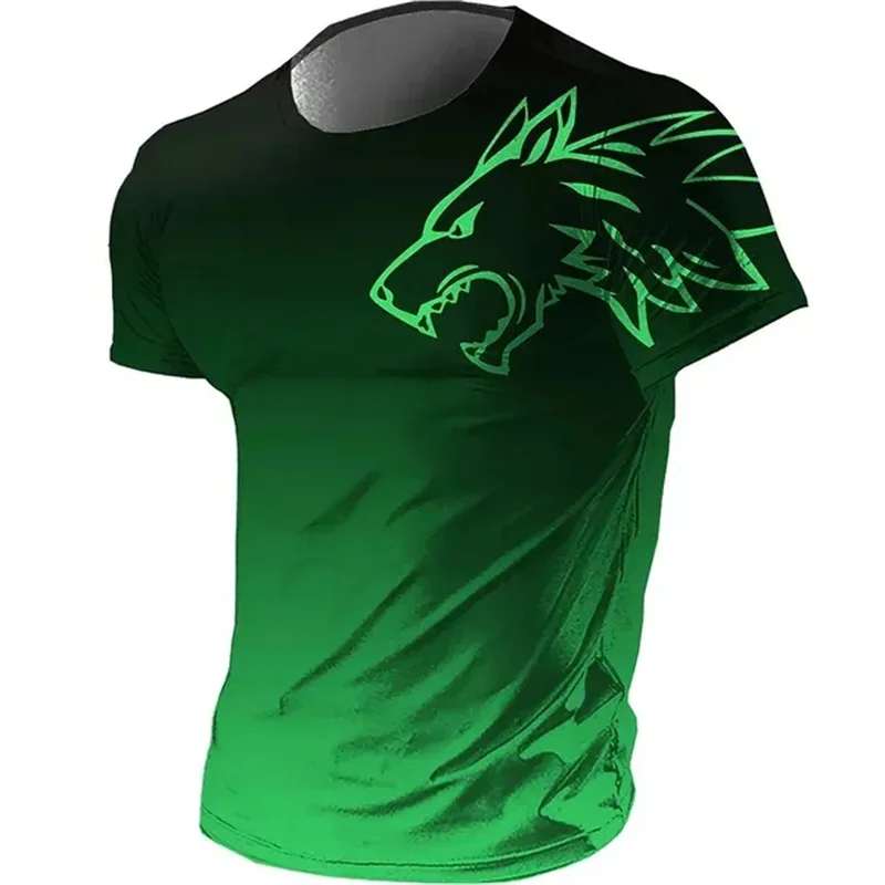 T-shirt da Uomo per Fitness e Sport, Estate 2026, Stile Vintage, Stampa 3D, Asciugatura Rapida, Sfumato, Motivo Lupo, Manica Corta - immagine 2