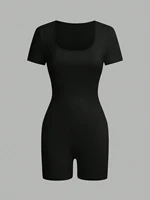 American short-sleeved outdoor and sports clothing, yoga integrated sports suit, women's fitness stretchy tight-fitting clothes - Image 6