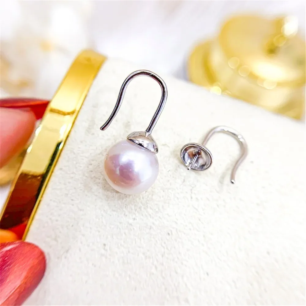 여성용 DIY 진주 액세서리, S925 순수 실버 이어 스터드, 빈 거치대 패션 실버 귀걸이 거치대, 7-9mm 라운드 비즈 E113
