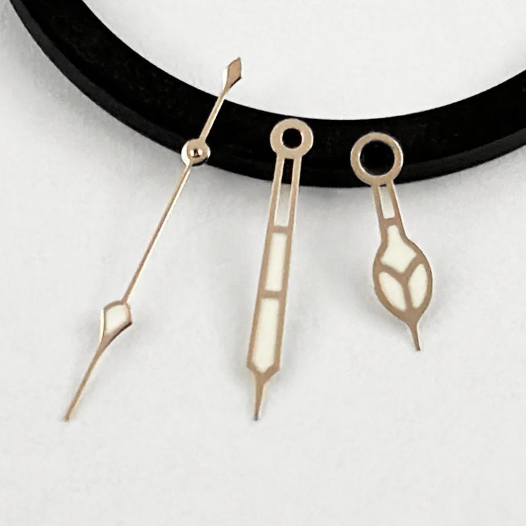 Elegant Luminous Silver & Gold Watch Hands with Rose Gold Accents