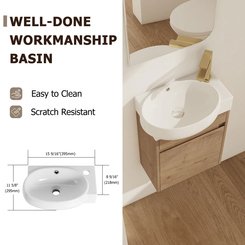 16'' Bathroom Vanity with Sink Combo Wall Mounted Small Bathroom Vanity with Floating Cabinet Chrome Faucet Bathroom Basin 6