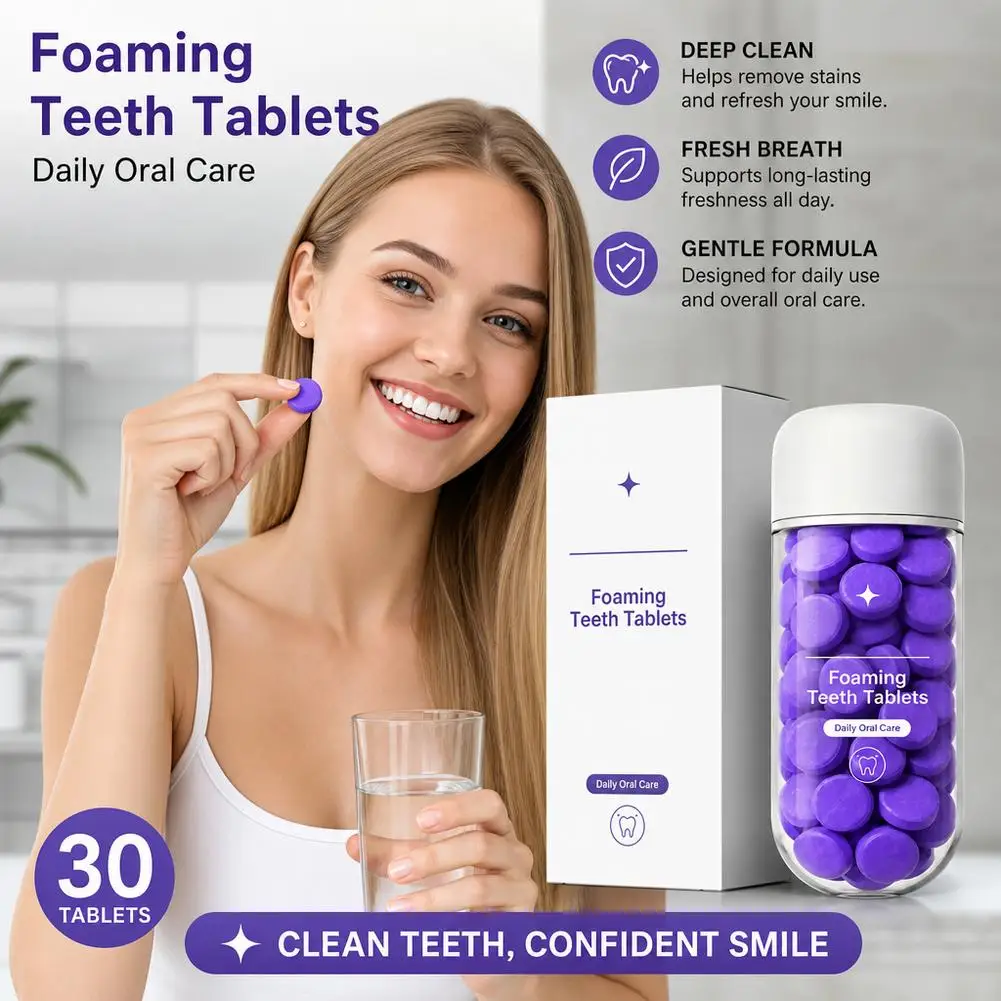 Pastiglie Sbiancanti per Denti Viola, Rimozione Macchie, Pulizia Orale, Migliorano l'Ingiallimento Dentale, Cura Orale per un Sorriso Brillante e Duraturo - immagine 6