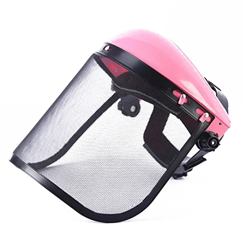 Cappello Con Casco Di Sicurezza Per Decespugliatore, Visiera In Rete Metallica, Colore Rosso E Giallo