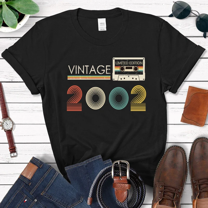 

Vintage Audio Tape 2002 Limited Edition T Shirt Women Harajuku 22nd 22 Years Old Birthday Party Top Retro Tshirt Daughter Gift