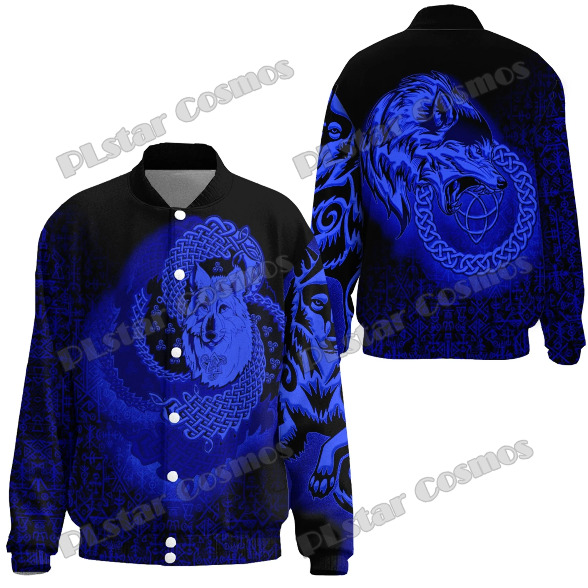 Wolf And Tree Tattoo Runes 3D Printed Fashion Men's Thicken Stand-Collar Jacket Unisex Casual Winter Baseball Jacket FX43