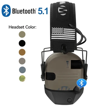 5.1 블루투스 어댑터 포함 전술 전자 사격 귀마개, 야외 스포츠 소음 방지 헤드셋, 사운드 증폭 청력