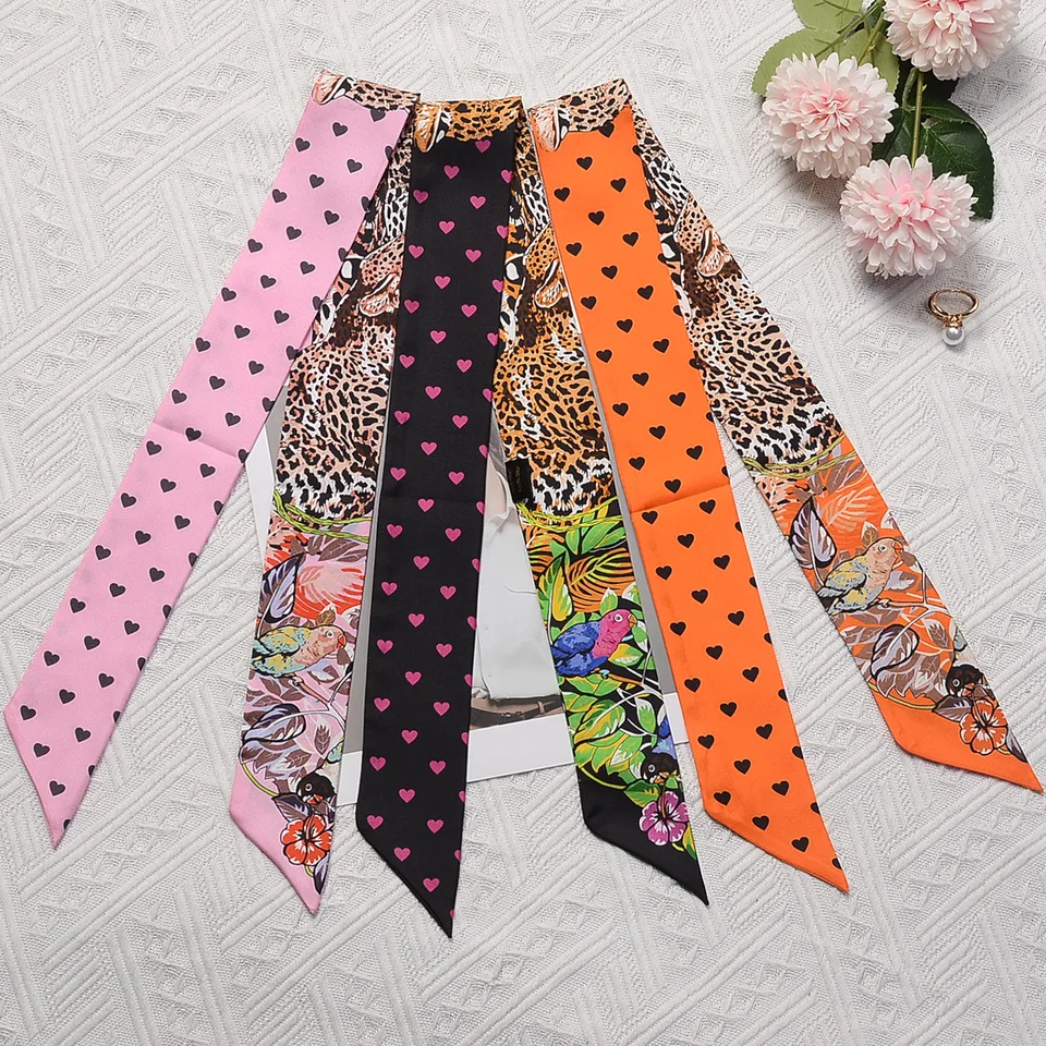 Sciarpa Skinny Leopardata Marrone - Accessorio Multiuso: Cravatta, Fascia Per Capelli, Fiocco Per Borsa - Effetto Seta - 5