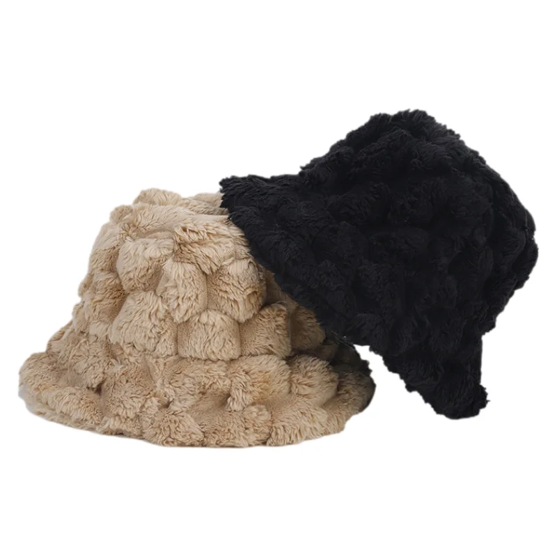

Imitation Rabbit Hair Fisherman's Hat New Art Vintage Pineapple Pattern Bucket Hats Women Autumn Winter Warm Windproof Basin Cap