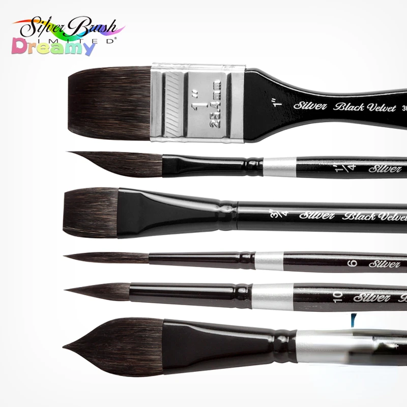 Silver Brush Black Velvet Paint Brushes for Watercolor / Oil