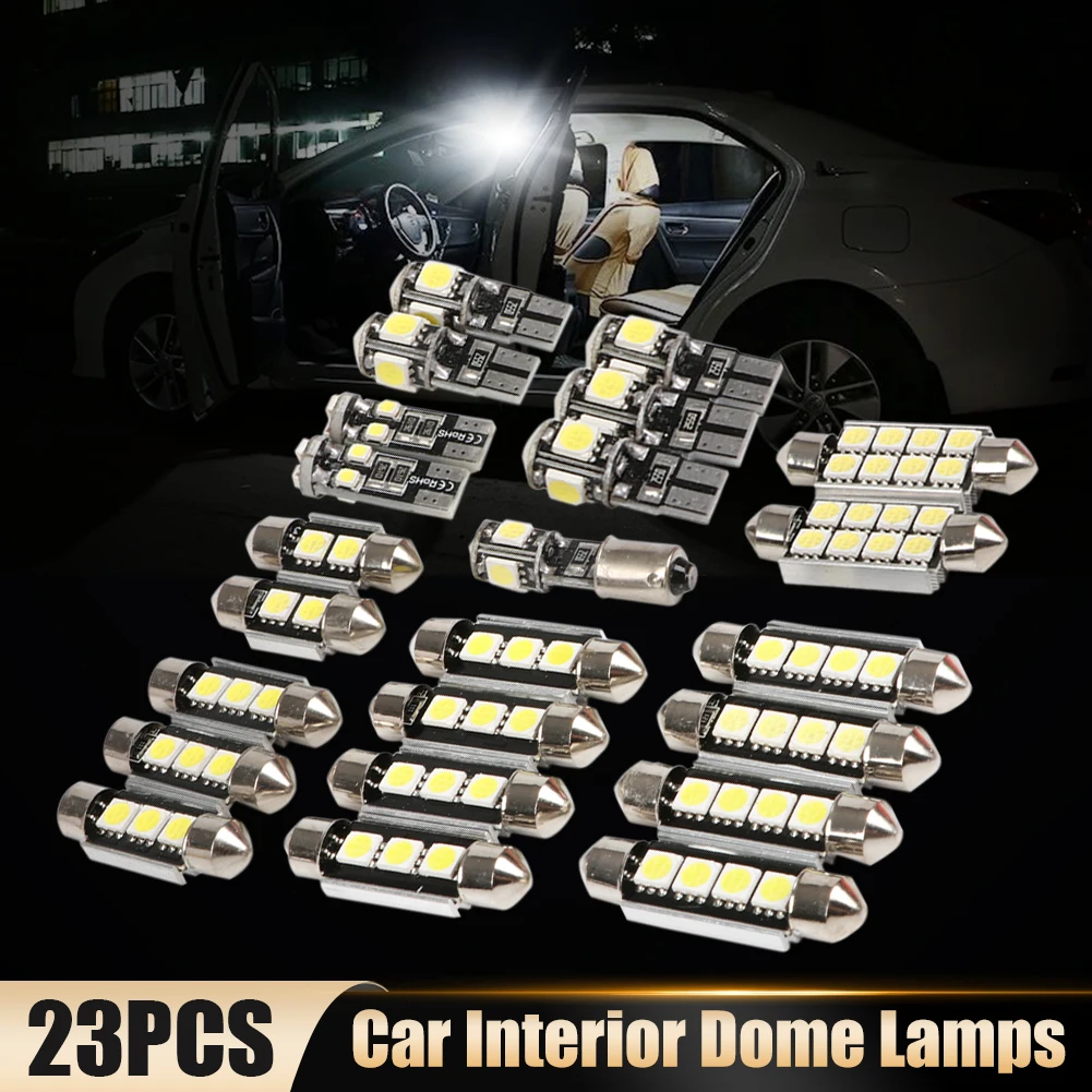 

23 Pcs LED Bulb 6000K White T10 5050 1206 W5W Canbus LED Bulbs Car Truck Interior Dome Map Reading Lights LED Replacement