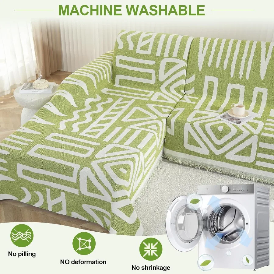 Boho Sectional Couch Covers 2 Pieces L Shaped Sofa Cover for Living Room and Bedroom Chenille Fabric Couch Cover with Washable