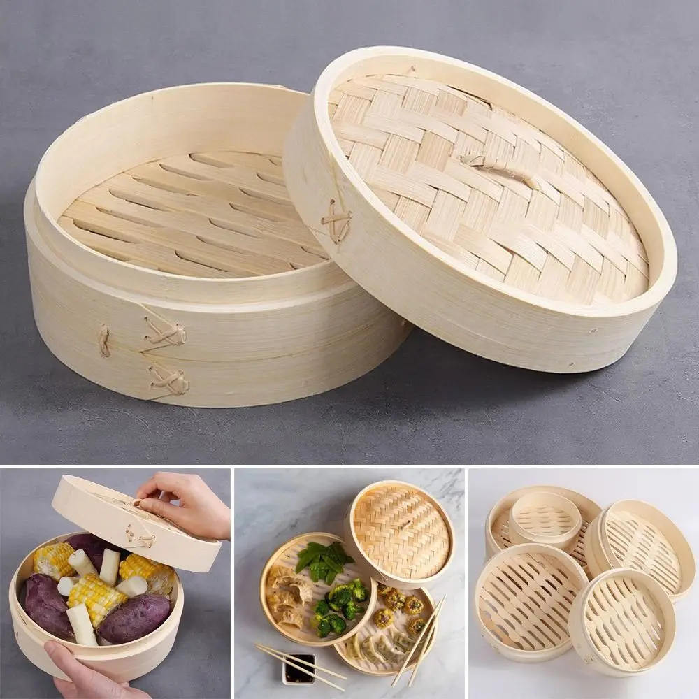 Steamer Basket Bamboo With Lid Chinese For Cooking Bao Buns Dumplings