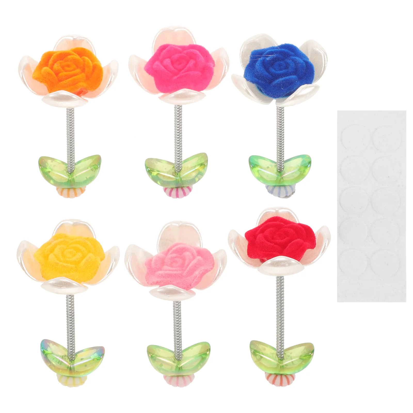 

6 Pcs Car Ornaments Office Decor Miniature Flower Statue Figurines Decoration Spring Base Plastic Dashboard Decorations
