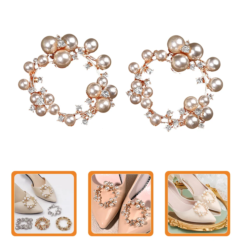 

2 Pcs European and American Pearl Buckle Bride Accessories Rhinestone Shoe Clips Rhinestones Jewelry
