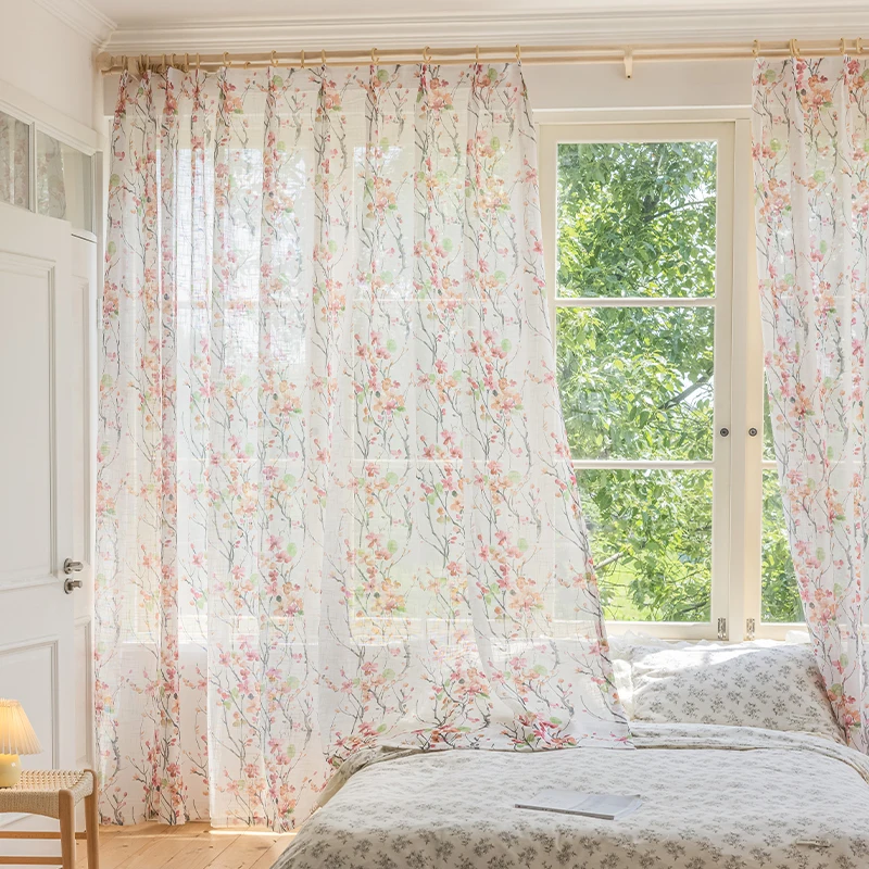 

Современные прозрачные шторы с цветочным принтом для гостиной, спальни, Плотные хлопковые и льняные шторы для кухни, занавески из тюля