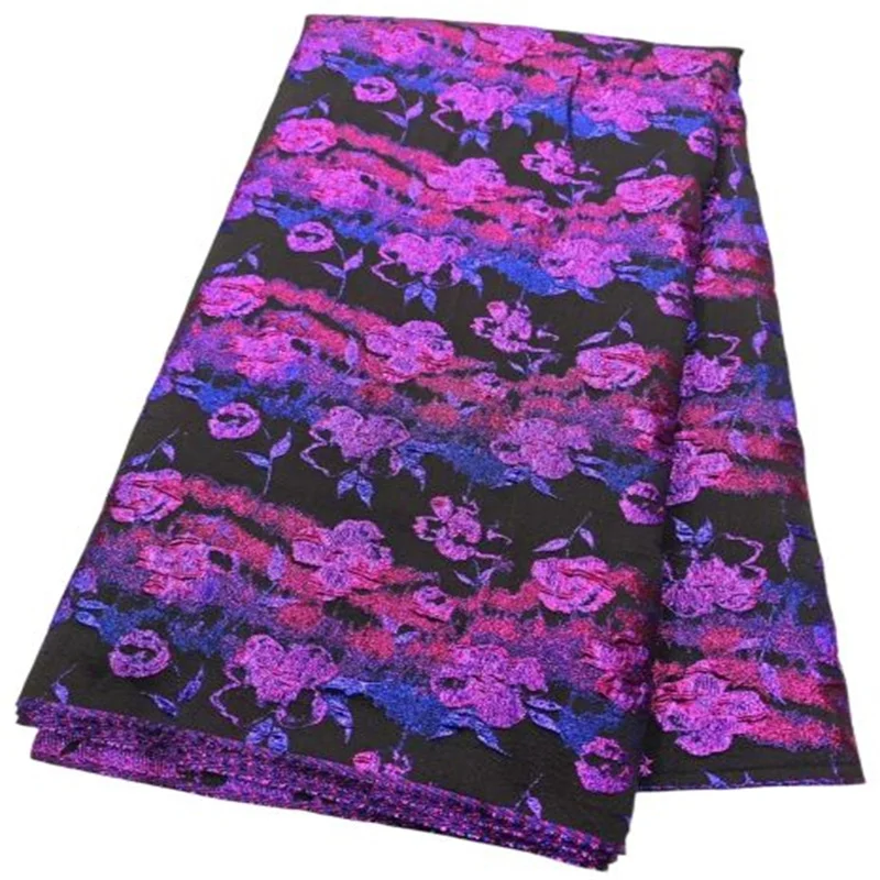 

Фиолетовая парчовая ткань, жаккардовая Дамасская ткань, зеленая для женщин, нигерийское цветочное позолоченное кружевное платье, материал для платья, Brocard Fabric 5 ярдов