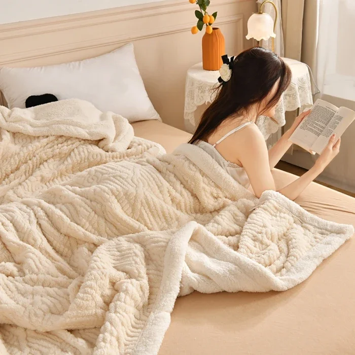 2024New Jacquard AB Edition Tafu Fleece Lamb Fleece Multi functional Blanket Double layer Thickened Office Napping Blanket Cover 5