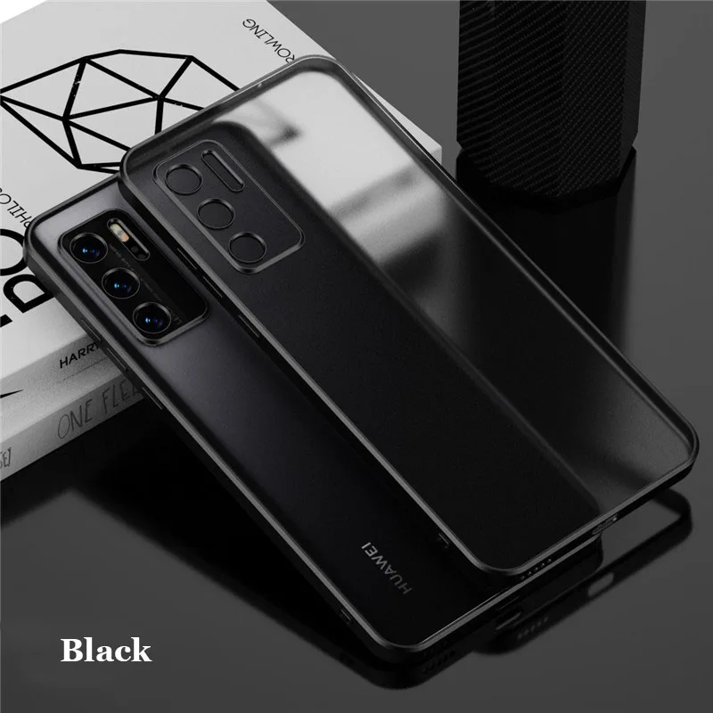 Plating Frame Transparent Matte Anti Fingerprint TPU Case For Huawei P50 P50E P40 Pro Airbag Anti-drop Full Cover Shell_voghion.com