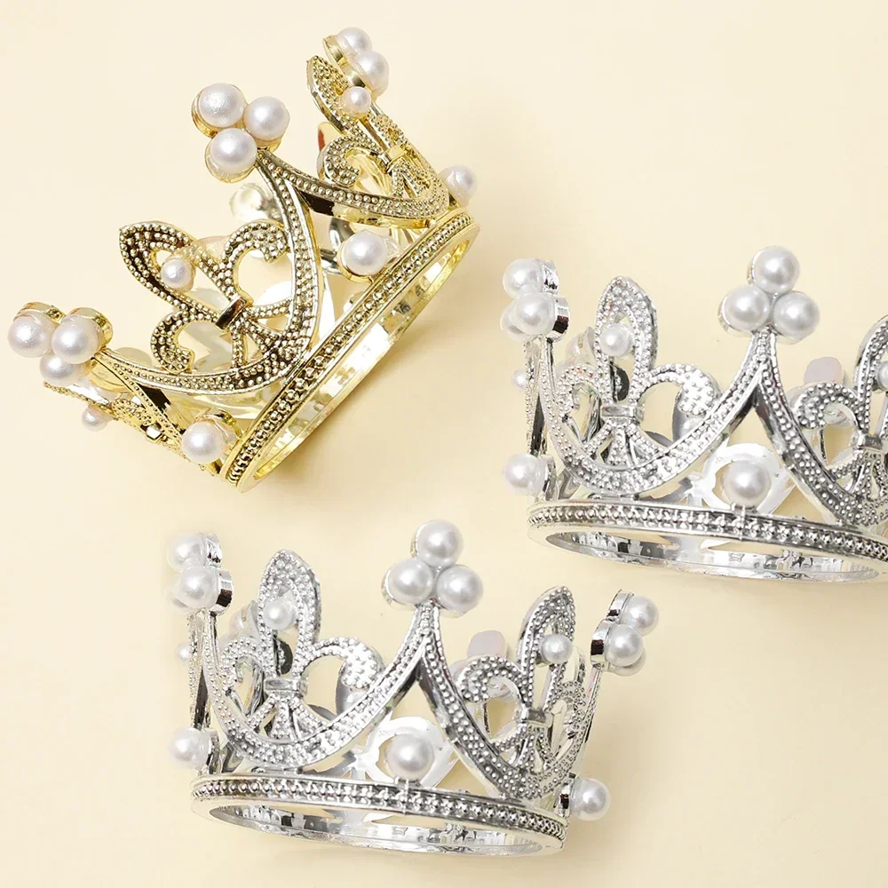 Elegant Pearl Crown Cake Topper for Birthday Celebrations - Mini Gold and Silver Party Decoration