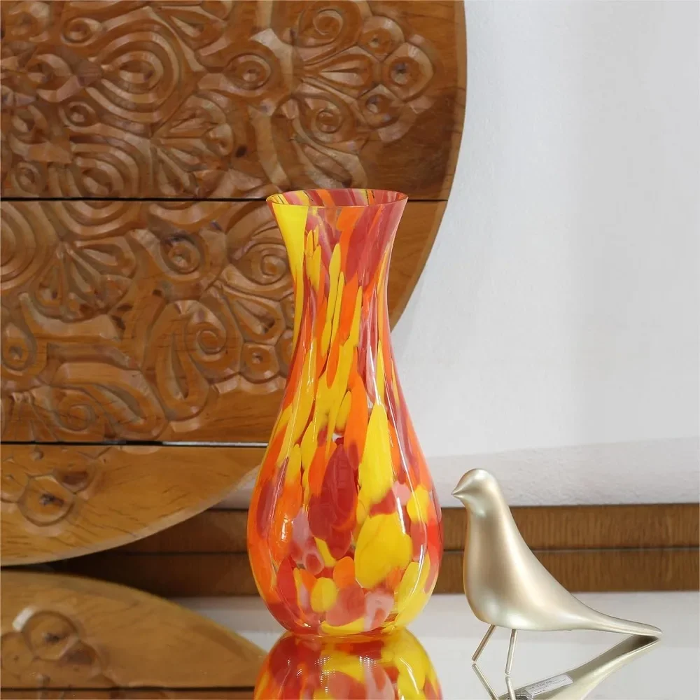 

Стеклянная ваза с оранжевыми/желтыми конфетти, ручное выдувание, искусственное стекло в муранском стиле для цветов и декора, вазы для украшения дома, комнаты