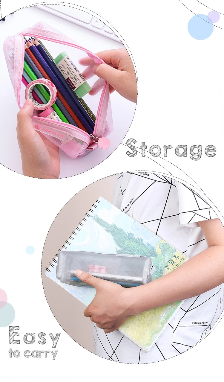 1 Pcs Creative Simplicity Solid Color Black White Gray Zipper Transparent Mesh  Pencil Case Student School Supplies Stationery - Price history & Review, AliExpress Seller - Hi Student Store